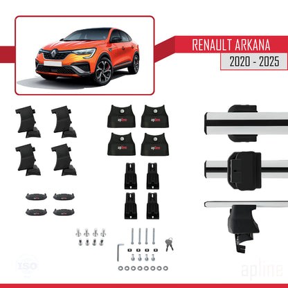 Compatible with Renault Arkana 2020-2025 ACE-4 Car Roof Rack Cross Bar Grey Aluminium 2 Bars
