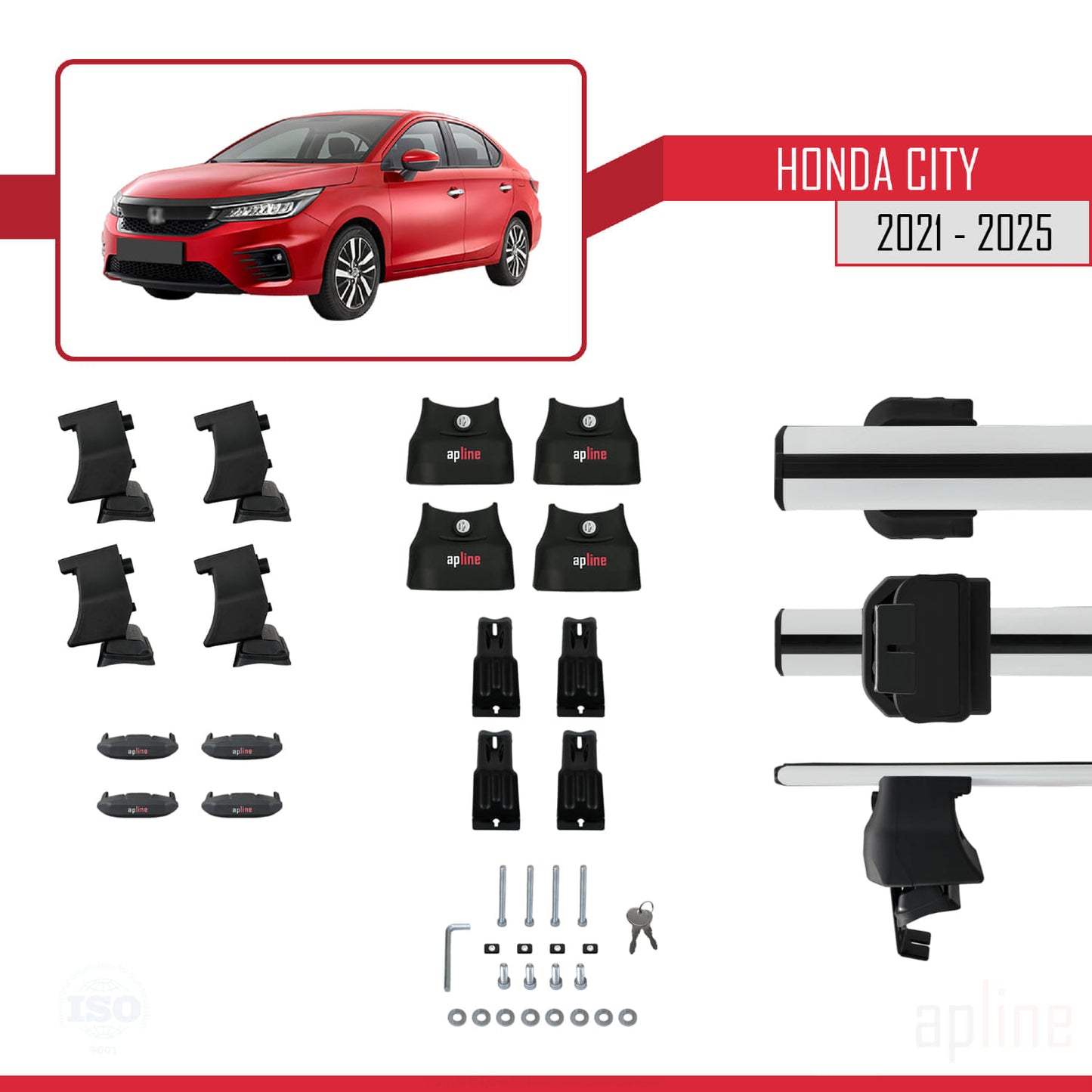 Compatible avec Honda City 2021-2025 ACE-4 Barres de Toit Railing Porte-Bagages de Voiture Gris Aluminium 2 Barres