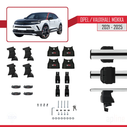 Compatible avec Opel/Vauxhall Mokka B 2021-2025 ACE-4 Barres de Toit Railing Porte-Bagages de Voiture Gris Aluminium 2 Barres