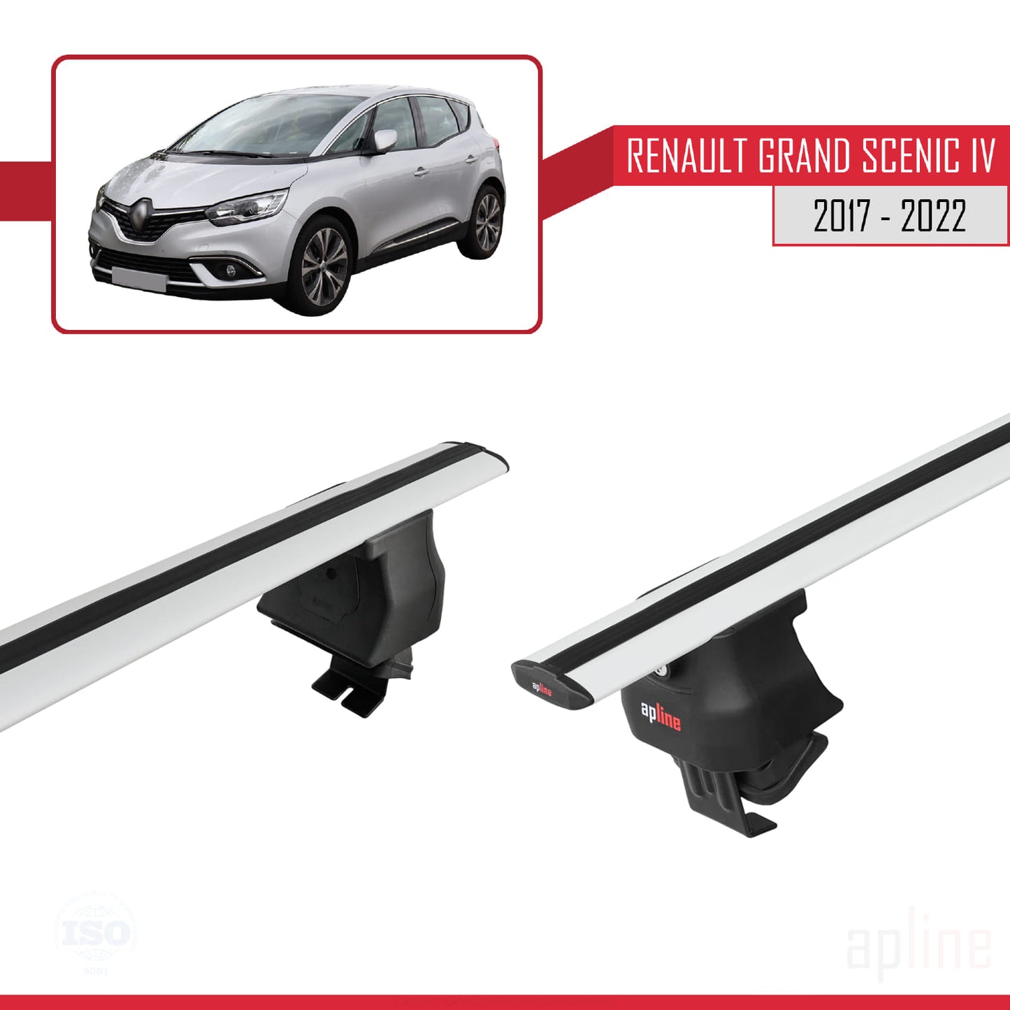 Compatible avec Renault Grand Scenic 4 2017-2022 ACE-4 Barres de Toit Railing Porte-Bagages de Voiture Gris Aluminium 2 Barres