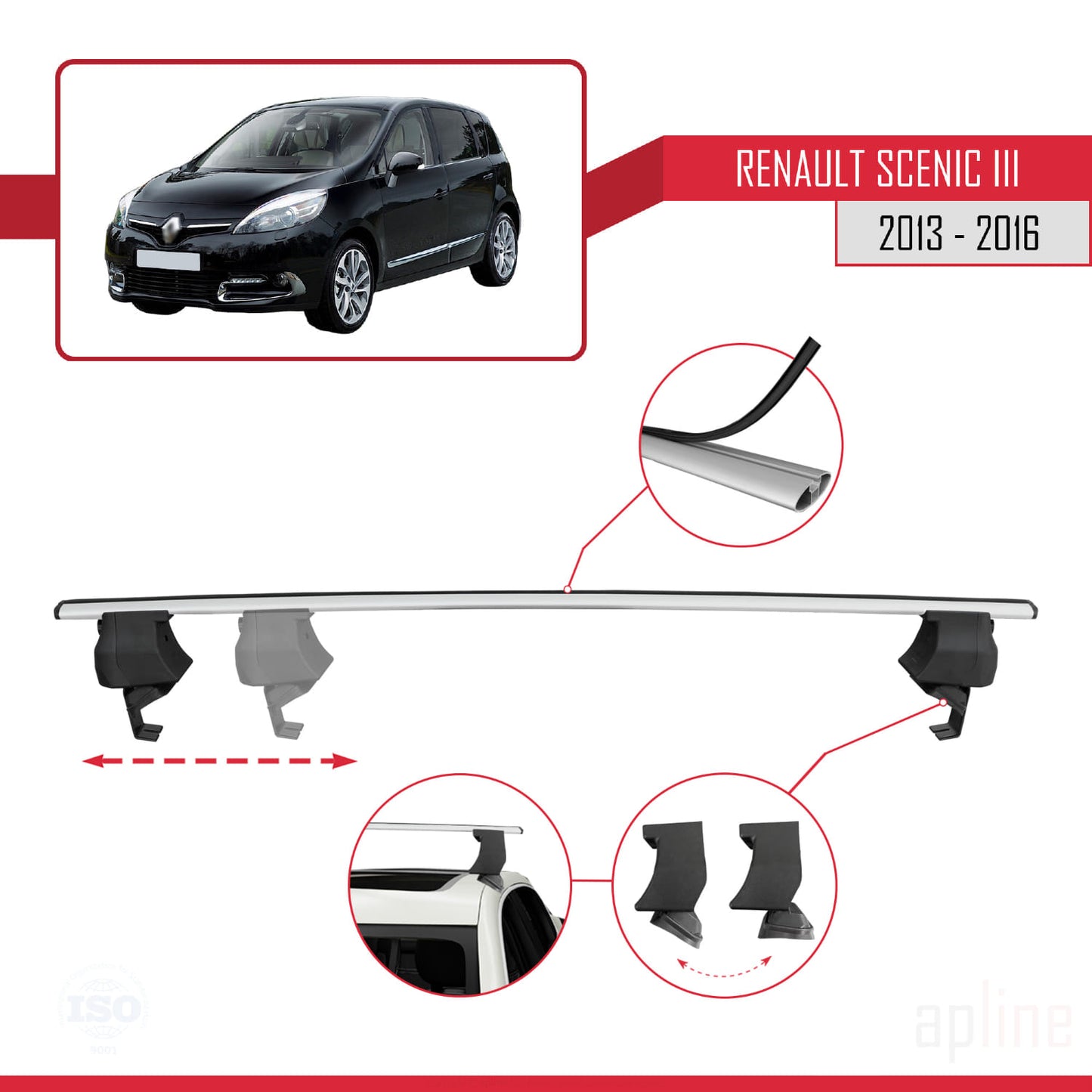 Compatible avec Renault Scenic 3 2013-2016 ACE-4 Barres de Toit Railing Porte-Bagages de Voiture Gris Aluminium 2 Barres