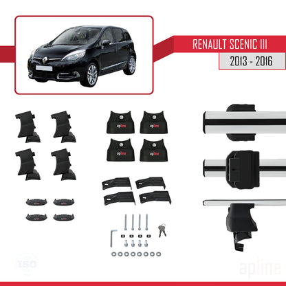 Compatible avec Renault Scenic 3 2013-2016 ACE-4 Barres de Toit Railing Porte-Bagages de Voiture Gris Aluminium 2 Barres