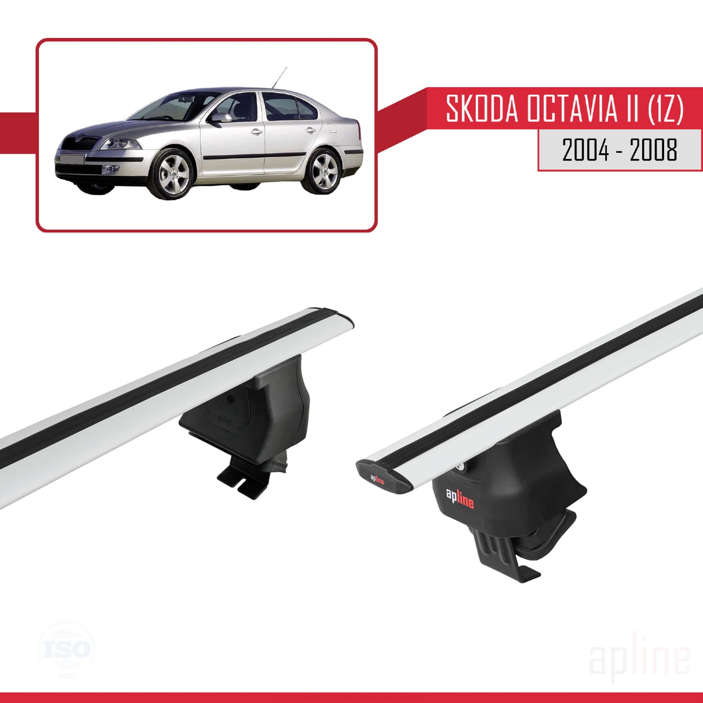 Compatible avec Skoda Octavia 2 (1Z) Pre-Facelift 2004-2008 ACE-4 Barres de Toit Railing Porte-Bagages de Voiture Gris Aluminium 2 Barres
