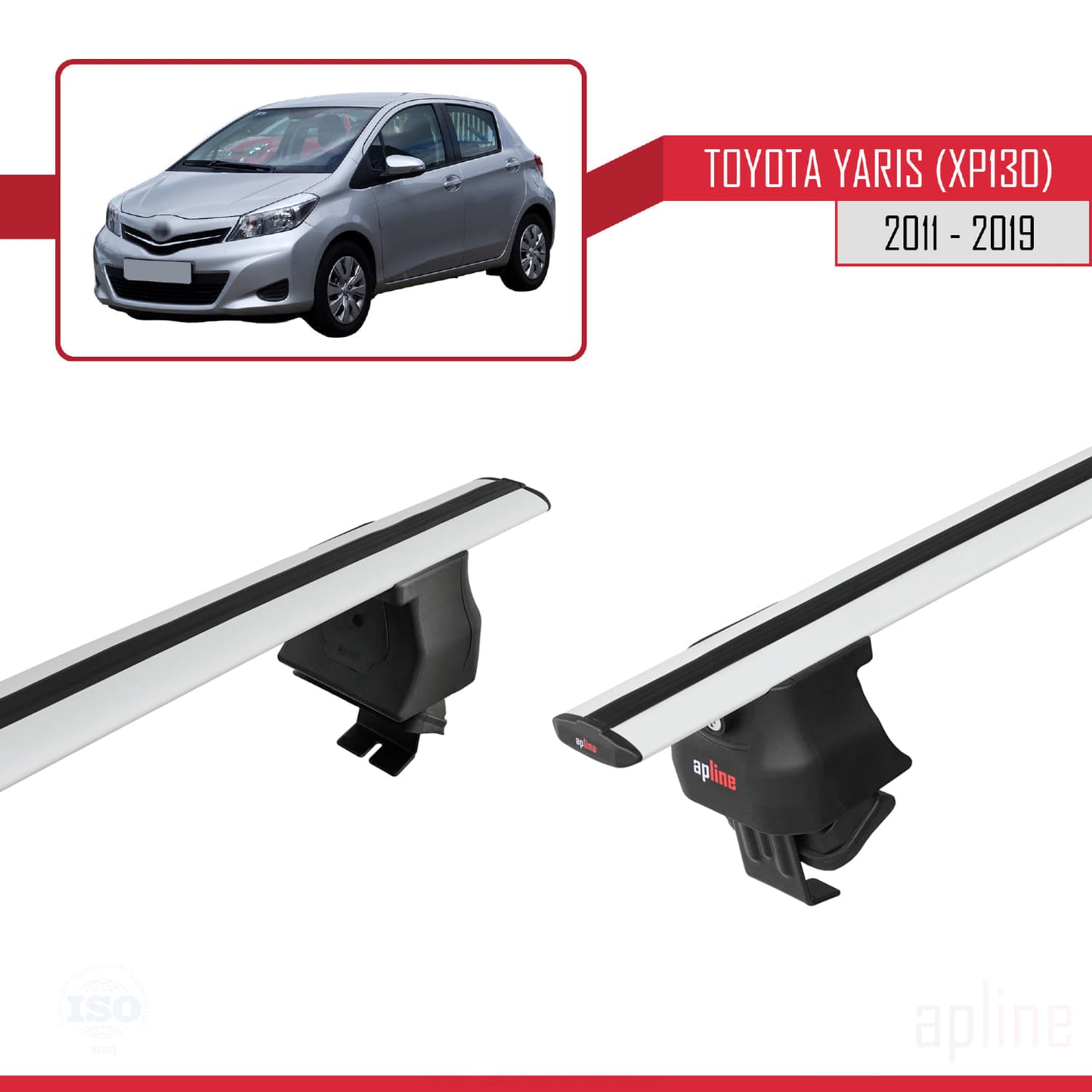 Compatible avec Toyota Yaris 3 (XP130) 2011-2019 ACE-4 Barres de Toit Railing Porte-Bagages de Voiture Gris Aluminium 2 Barres
