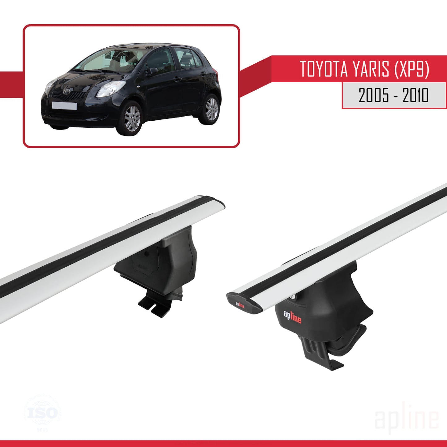 Compatible avec Toyota Yaris 2 (XP90) 2005-2010 ACE-4 Barres de Toit Railing Porte-Bagages de Voiture Gris Aluminium 2 Barres