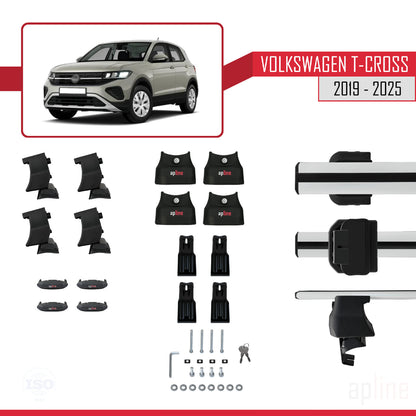 Compatible avec Volkswagen T-Cross (C11) 2019-2025 ACE-4 Barres de Toit Railing Porte-Bagages de Voiture Gris Aluminium 2 Barres