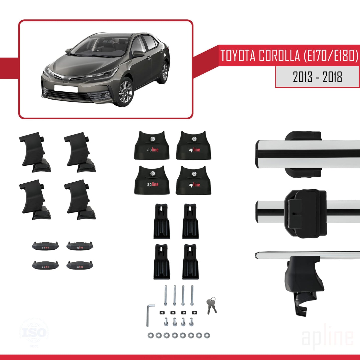 Compatible avec Toyota Corolla 11 (E180) 2013-2018 ACE-4 Barres de Toit Railing Porte-Bagages de Voiture Gris Aluminium 2 Barres