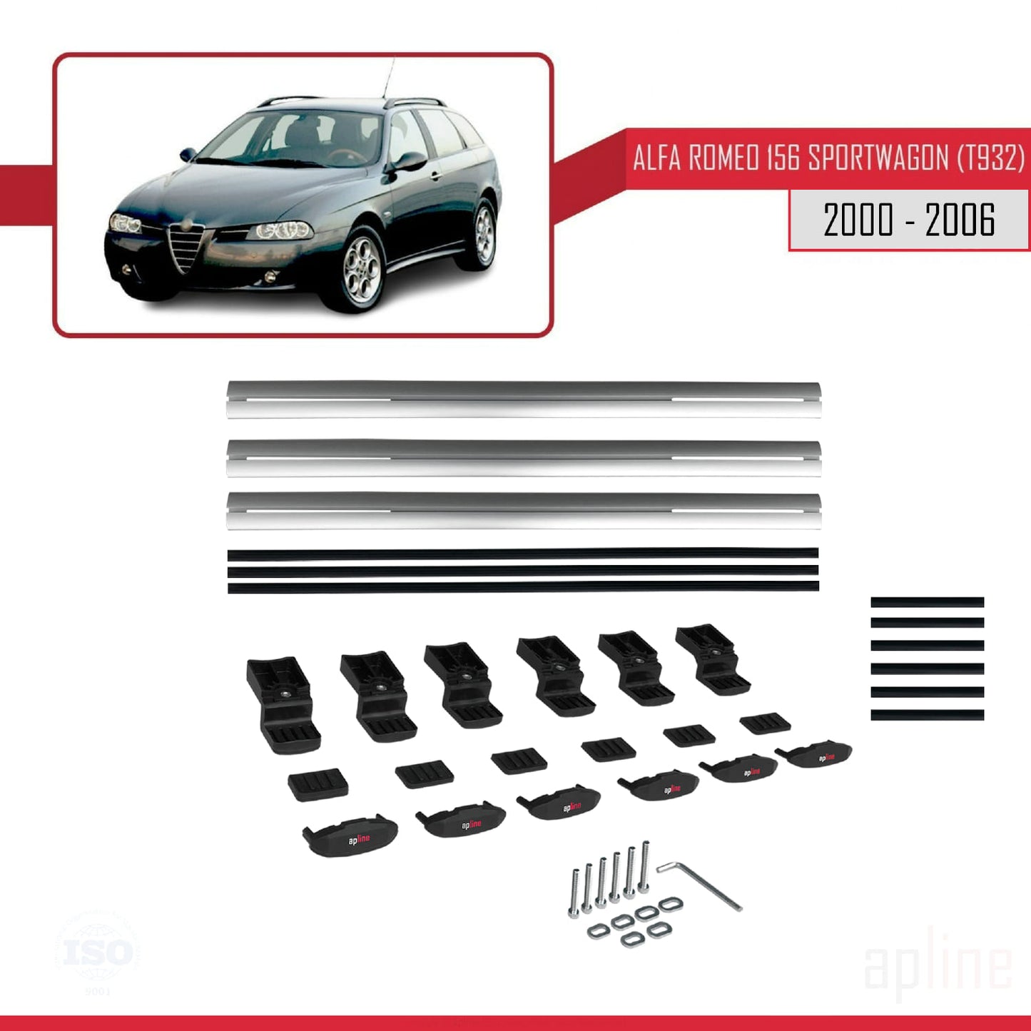 Compatible avec Alfa Romeo 156 (T932) Break 2000-2006 BASIC Model Barres de Toit Railing Porte-Bagages de Voiture Gris Aluminium 3 Barres