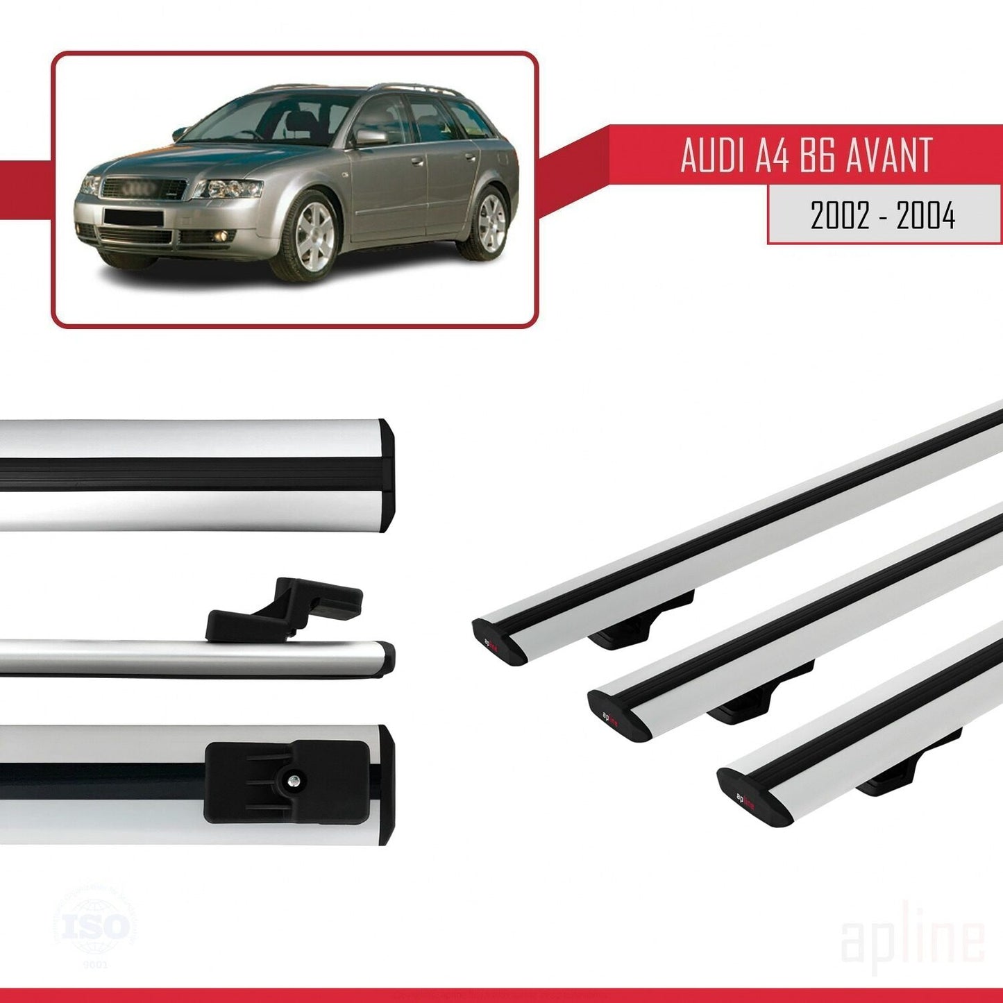 Compatible avec A4 (B6) Avant 2002-2004 BASIC Model Barres de Toit Railing Porte-Bagages de Voiture Gris Aluminium 3 Barres