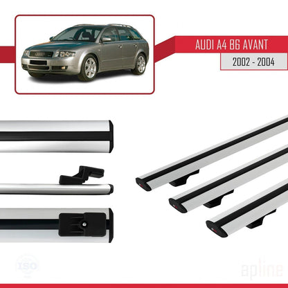 Compatible avec A4 (B6) Avant 2002-2004 BASIC Model Barres de Toit Railing Porte-Bagages de Voiture Gris Aluminium 3 Barres