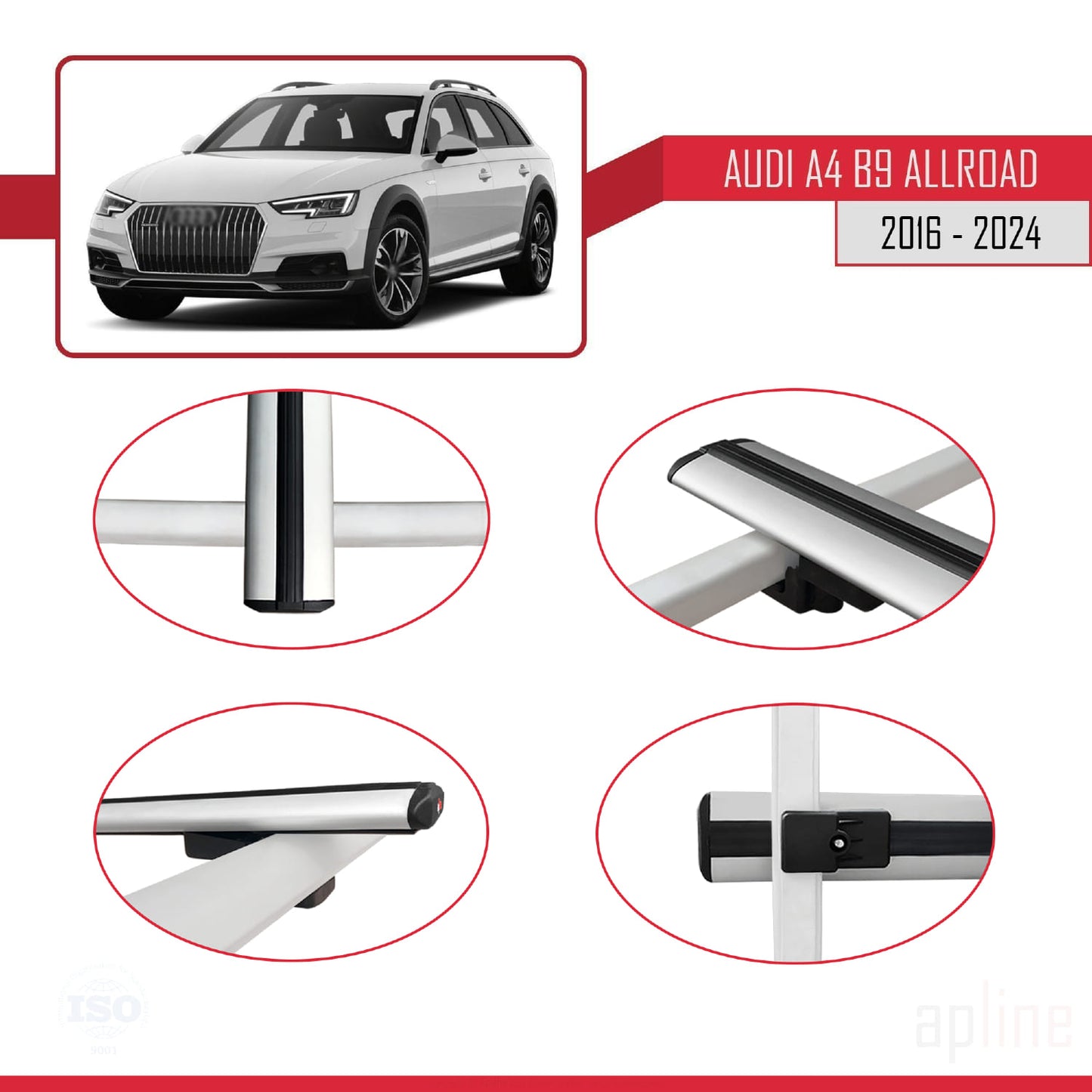 Compatible avec A4 (B9) Allroad 2016-2024 BASIC Model Barres de Toit Railing Porte-Bagages de Voiture Gris Aluminium 3 Barres