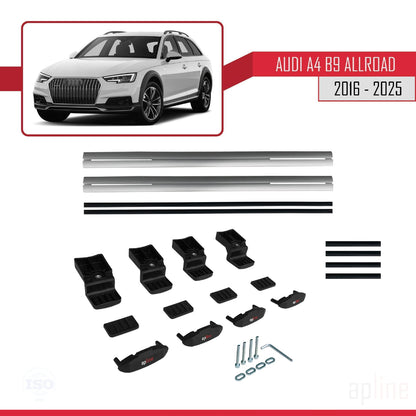 Compatible avec A4 (B9) Allroad 2016-2025 BASIC Model Barres de Toit Railing Porte-Bagages de Voiture Gris Aluminium 2 Barres