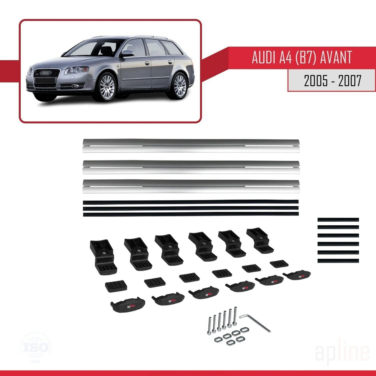 Compatible avec A4 (B7) Avant 2005-2007 BASIC Model Barres de Toit Railing Porte-Bagages de Voiture Gris Aluminium 3 Barres