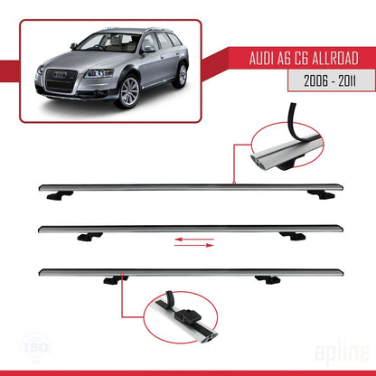 Compatible avec A6 (C6) Allroad 2006-2011 BASIC Model Barres de Toit Railing Porte-Bagages de Voiture Gris Aluminium 3 Barres