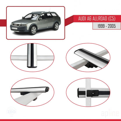 Compatible avec A6 (C5) Allroad 1999-2005 BASIC Model Barres de Toit Railing Porte-Bagages de Voiture Gris Aluminium 2 Barres