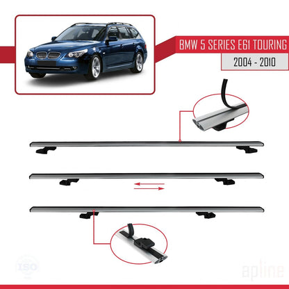 Compatible avec BMW Série 5 (E61) Touring 2004-2010 BASIC Model Barres de Toit Railing Porte-Bagages de Voiture Gris Aluminium 2 Barres