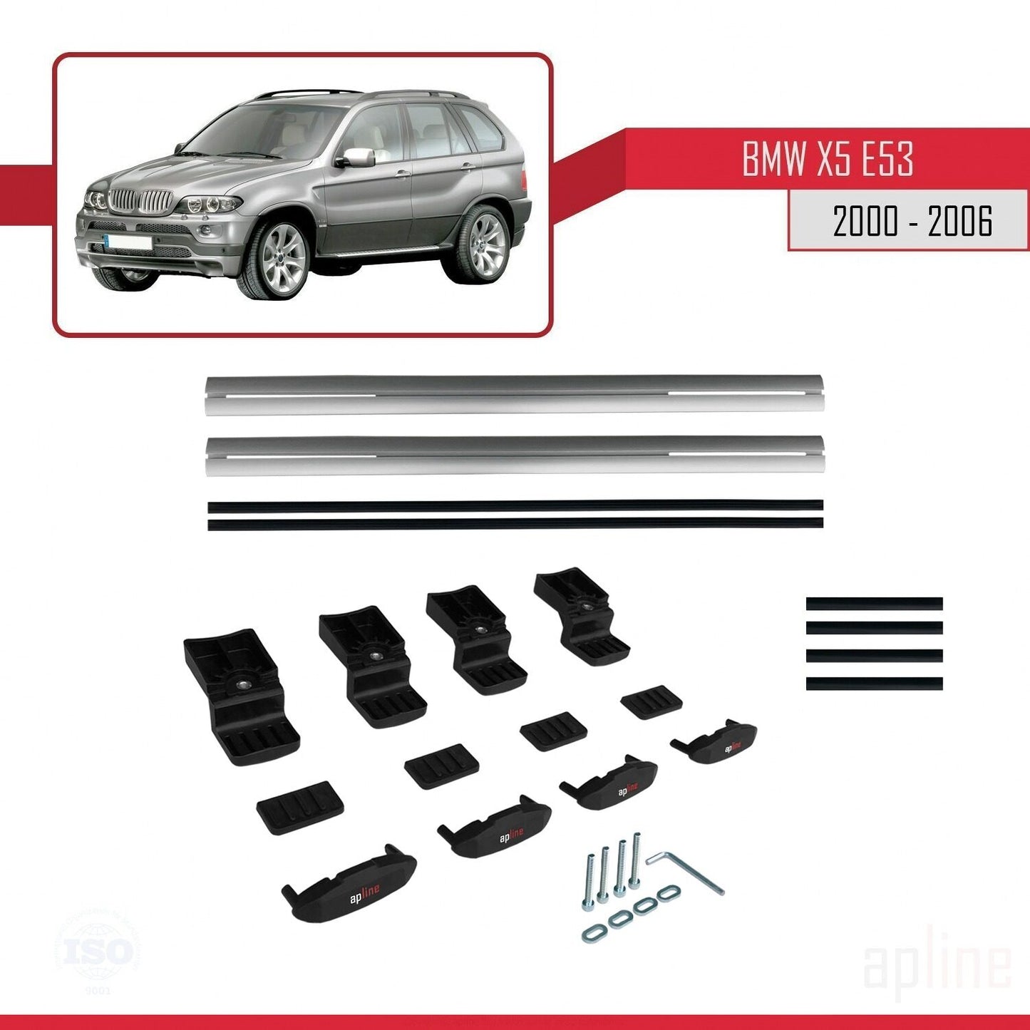 Compatible avec BMW X5 (E53) 2000-2006 BASIC Model Barres de Toit Railing Porte-Bagages de Voiture Gris Aluminium 2 Barres