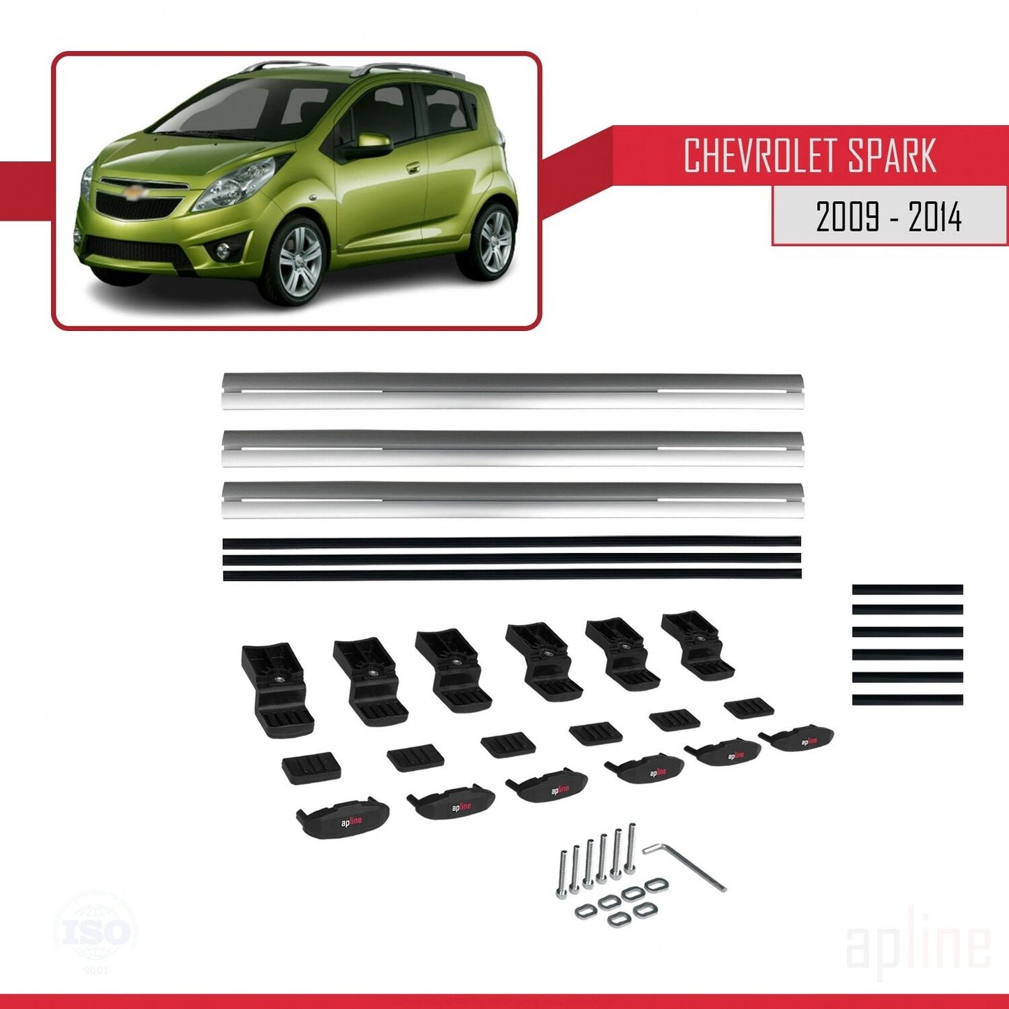 Compatible avec Chevrolet Spark (M300) 2009-2014 BASIC Model Barres de Toit Railing Porte-Bagages de Voiture Gris Aluminium 3 Barres