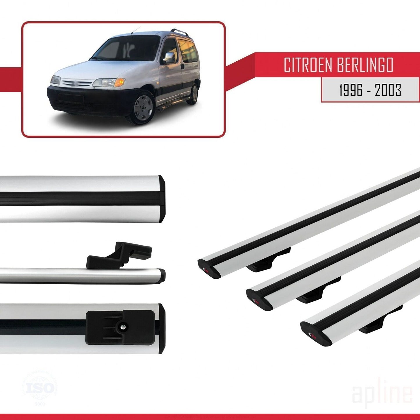 Compatible avec Citroen Berlingo (M49) 1996-2003 BASIC Model Barres de Toit Railing Porte-Bagages de Voiture Gris Aluminium 3 Barres