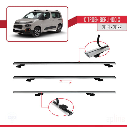 Compatible avec Citroen Berlingo 3 (K9) 2019-2022 BASIC Model Barres de Toit Railing Porte-Bagages de Voiture Gris Aluminium 4 Barres