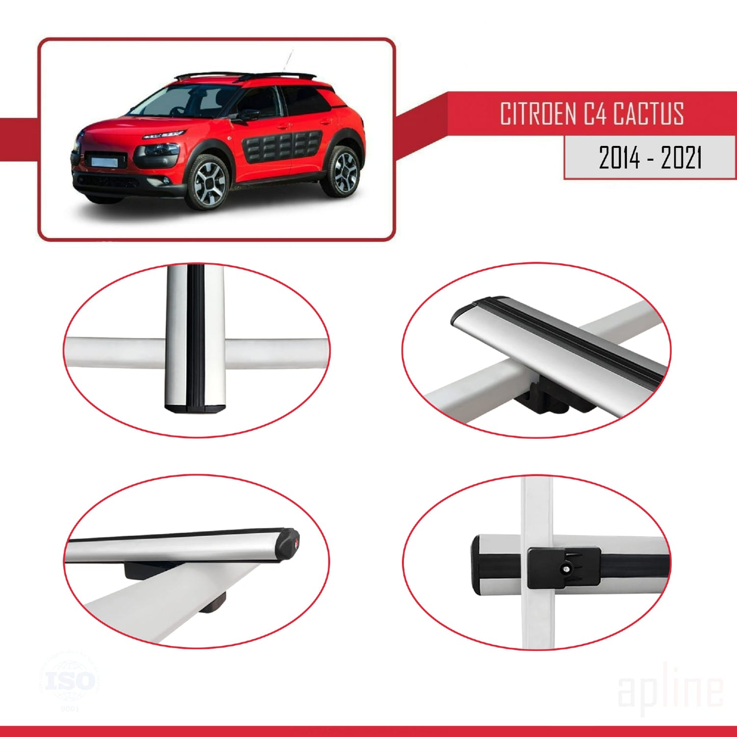 Compatible avec Citroen C4 Cactus 2014-2021 BASIC Model Barres de Toit Railing Porte-Bagages de Voiture Gris Aluminium 3 Barres
