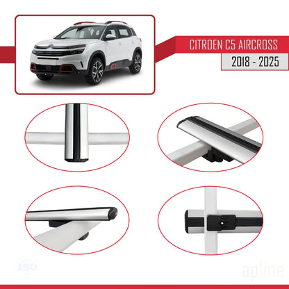 Compatible avec Citroen C5 Aircross 2018-2025 BASIC Model Barres de Toit Railing Porte-Bagages de Voiture Gris Aluminium 3 Barres