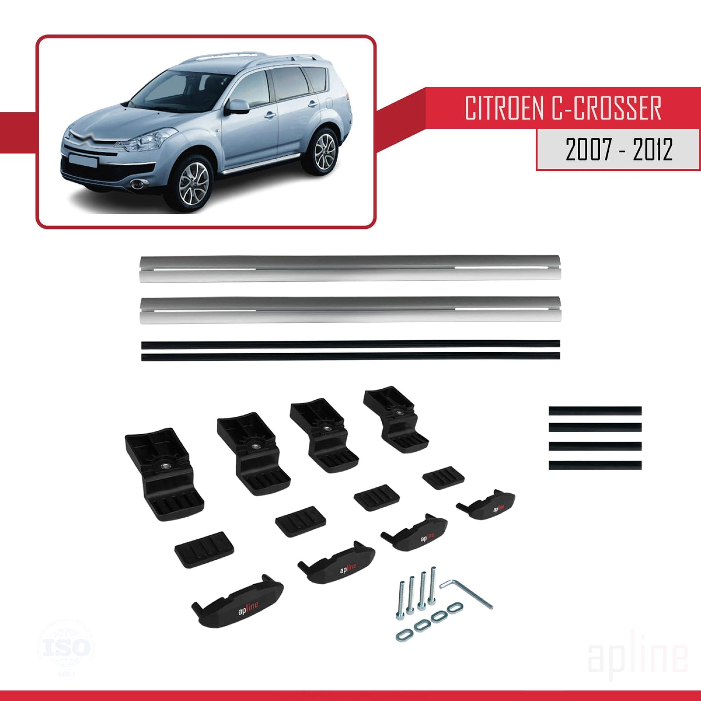 Compatible avec Citroen C-Crosser 2007-2012 BASIC Model Barres de Toit Railing Porte-Bagages de Voiture Gris Aluminium 2 Barres