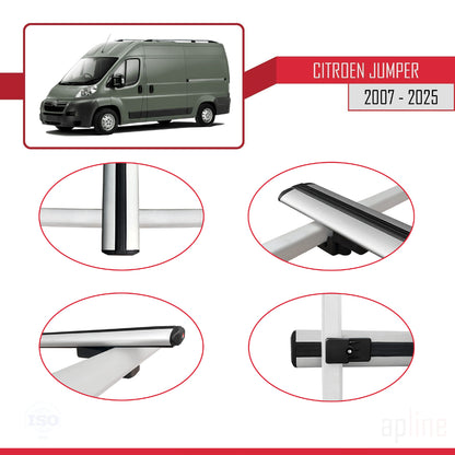 Compatible avec Citroen Jumper 2 2007-2025 BASIC Model Barres de Toit Railing Porte-Bagages de Voiture Gris Aluminium 2 Barres