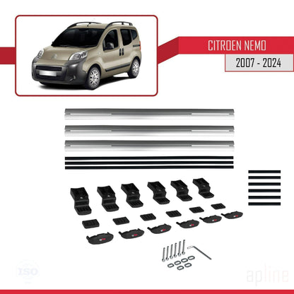 Compatible avec Citroen Nemo 3 (225) 2007-2024 BASIC Model Barres de Toit Railing Porte-Bagages de Voiture Gris Aluminium 3 Barres