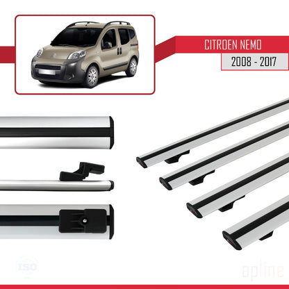 Compatible avec Citroen Nemo 3 (225) 2007-2024 BASIC Model Barres de Toit Railing Porte-Bagages de Voiture Gris Aluminium 4 Barres