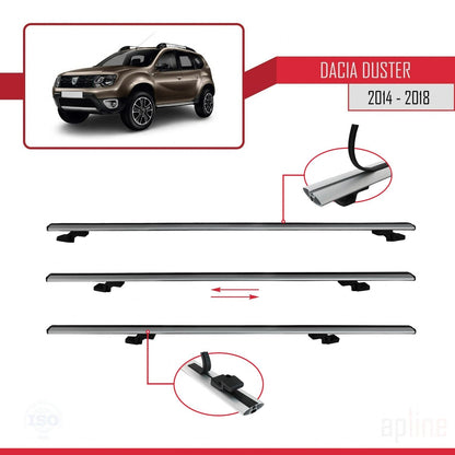 Compatible avec Dacia Duster (HS) Post-Facelift 2014-2017 BASIC Model Barres de Toit Railing Porte-Bagages de Voiture Gris Aluminium 3 Barres