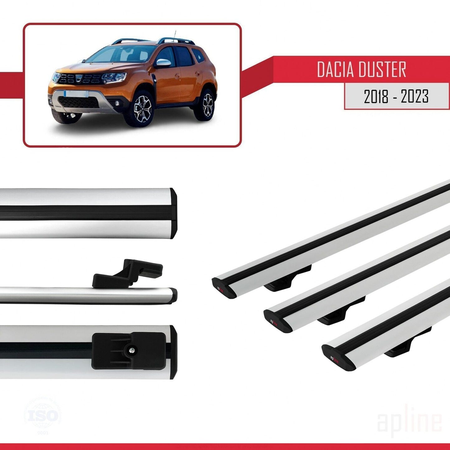 Compatible avec Dacia Duster 2 (HM) 2018-2024 BASIC Model Barres de Toit Railing Porte-Bagages de Voiture Gris Aluminium 3 Barres