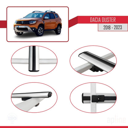 Compatible avec Dacia Duster 2 (HM) 2018-2024 BASIC Model Barres de Toit Railing Porte-Bagages de Voiture Gris Aluminium 2 Barres
