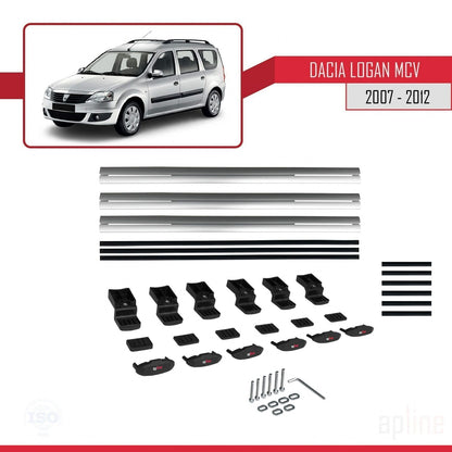 Compatible avec Dacia Logan 2 MCV (K52) 2007-2012 BASIC Model Barres de Toit Railing Porte-Bagages de Voiture Gris Aluminium 3 Barres