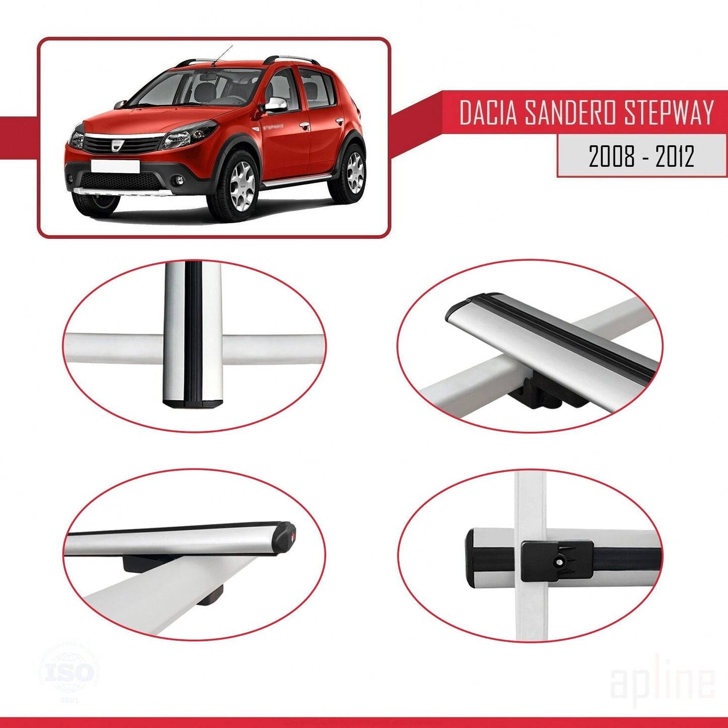 Compatible avec Dacia Sandero Stepway 2008-2012 BASIC Model Barres de Toit Railing Porte-Bagages de Voiture Gris Aluminium 3 Barres