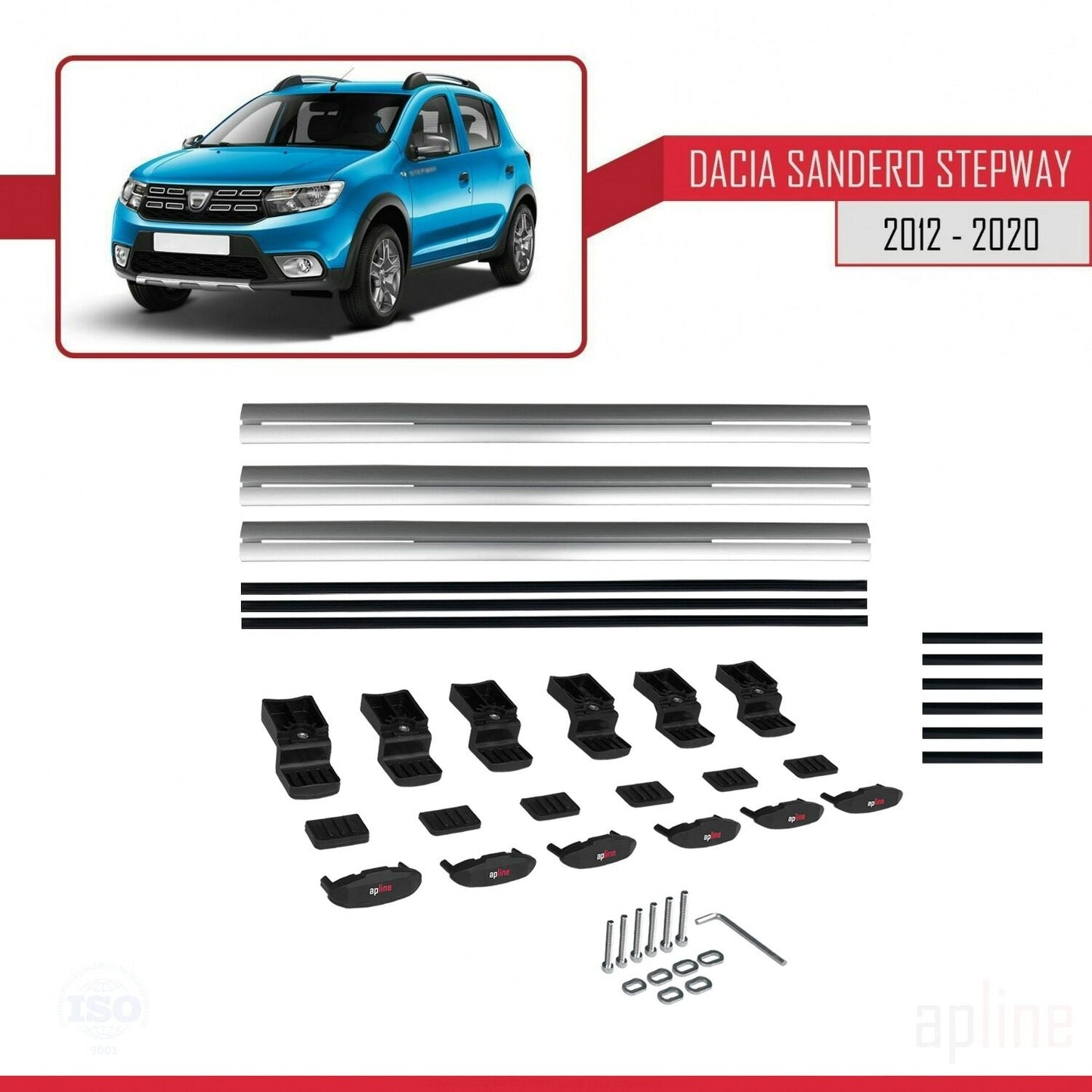 Compatible avec Dacia Sandero Stepway 2 2012-2020 BASIC Model Barres de Toit Railing Porte-Bagages de Voiture Gris Aluminium 3 Barres