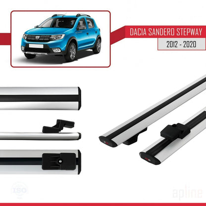 Compatible avec Dacia Sandero Stepway 2 2012-2020 BASIC Model Barres de Toit Railing Porte-Bagages de Voiture Gris Aluminium 2 Barres