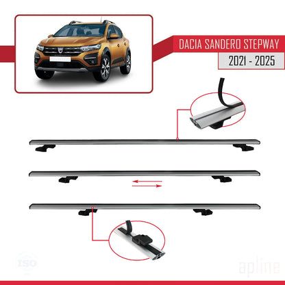 Compatible avec Dacia Sandero Stepway 3 2021-2025 BASIC Model Barres de Toit Railing Porte-Bagages de Voiture Gris Aluminium 3 Barres