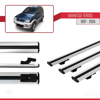 Compatible avec Daihatsu Terios (J100) 1997-2005 BASIC Model Barres de Toit Railing Porte-Bagages de Voiture Gris Aluminium 3 Barres