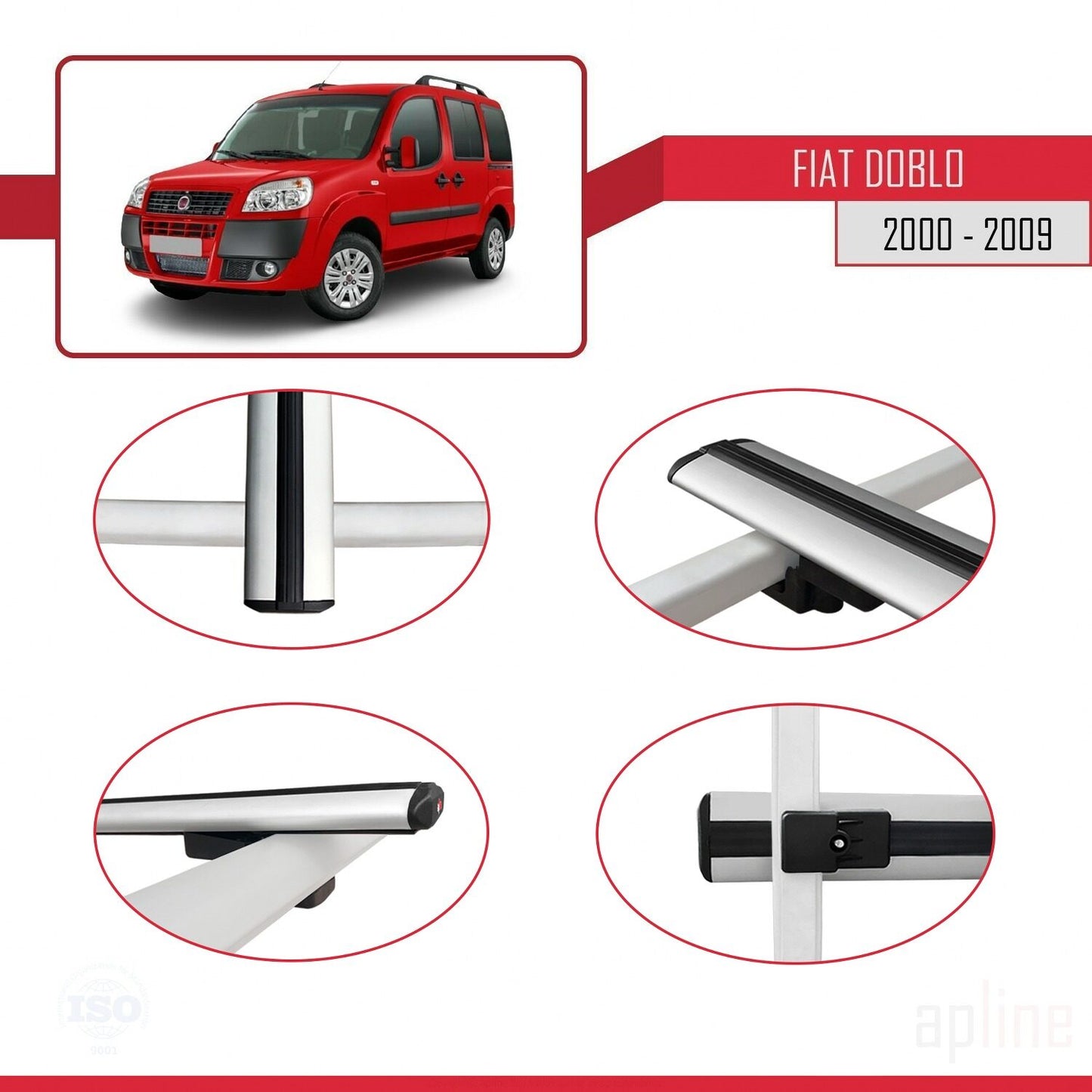 Compatible avec Fiat Doblo 2000-2009 BASIC Model Barres de Toit Railing Porte-Bagages de Voiture Gris Aluminium 3 Barres