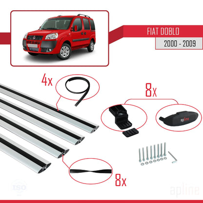 Compatible avec Fiat Doblo 2000-2009 BASIC Model Barres de Toit Railing Porte-Bagages de Voiture Gris Aluminium 4 Barres