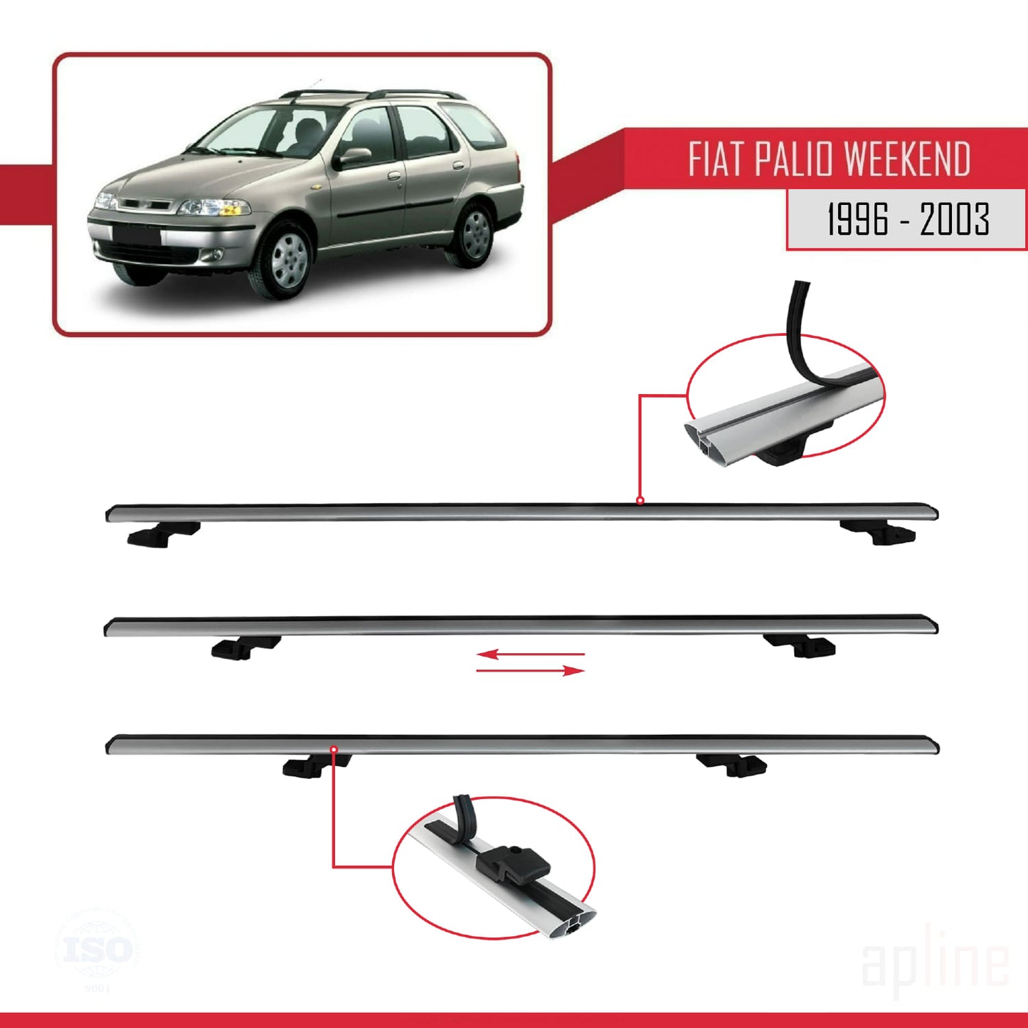 Compatible avec Fiat Palio (178) Weekend 1996-2003 BASIC Model Barres de Toit Railing Porte-Bagages de Voiture Gris Aluminium 2 Barres