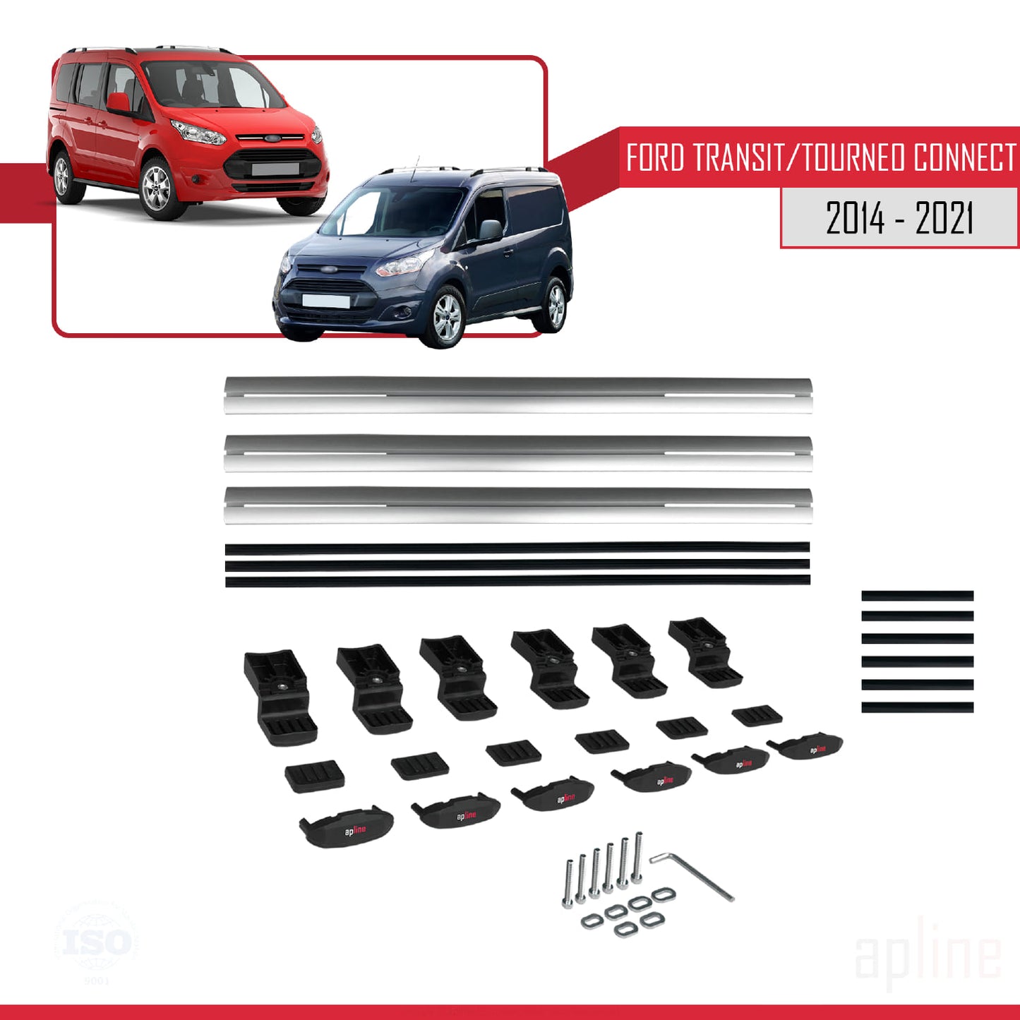 Compatible with Ford Transit/Tourneo Connect 2 2014-2021 BASIC Model Car Roof Rack Cross Bar Grey Aluminium 3 Bars