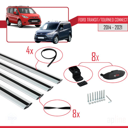 Compatible with Ford Transit/Tourneo Connect 2 2014-2021 BASIC Model Car Roof Rack Cross Bar Grey Aluminium 4 Bars