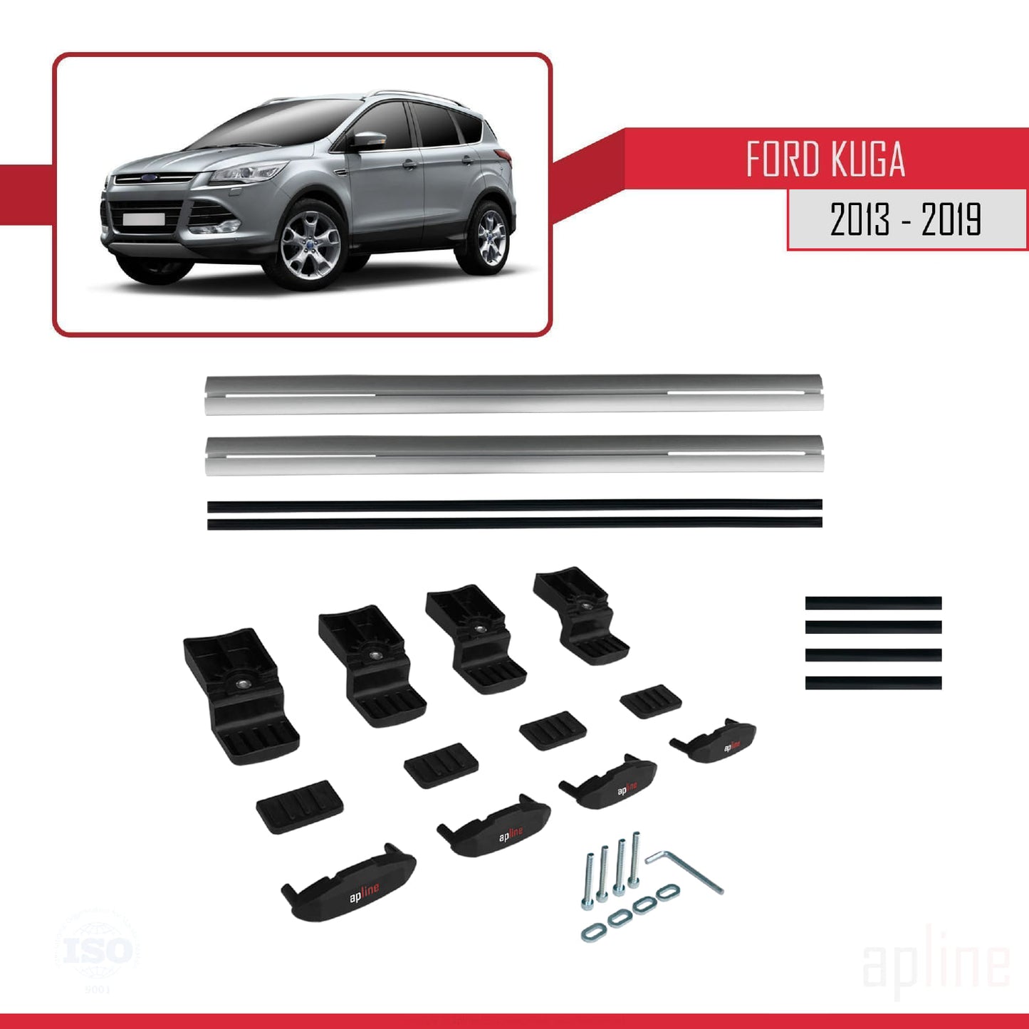Compatible avec Ford Kuga 2 (C520) 2013-2019 BASIC Model Barres de Toit Railing Porte-Bagages de Voiture Gris Aluminium 2 Barres