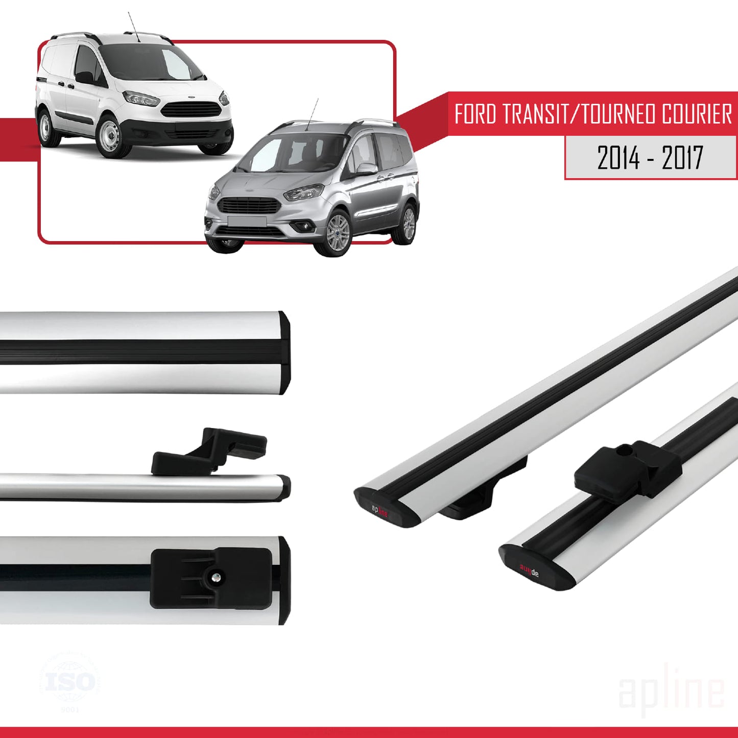 Compatible with Ford Transit/Tourneo Courier Pre-Facelift 2014-2017 BASIC Model Car Roof Rack Cross Bar Grey Aluminium 2 Bars