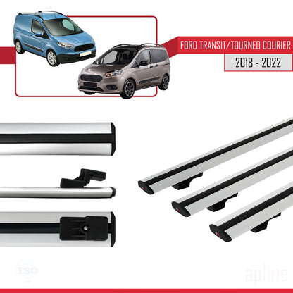 Compatible with Ford Transit/Tourneo Courier Post-Facelift 2018-2022 BASIC Model Car Roof Rack Cross Bar Grey Aluminium 3 Bars