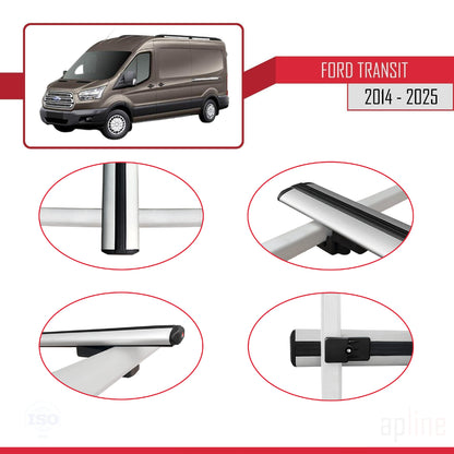Compatible avec Ford Transit 2014-2025 BASIC Model Barres de Toit Railing Porte-Bagages de Voiture Gris Aluminium 3 Barres