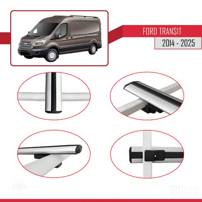 Compatible avec Ford Transit 2014-2025 BASIC Model Barres de Toit Railing Porte-Bagages de Voiture Gris Aluminium 4 Barres