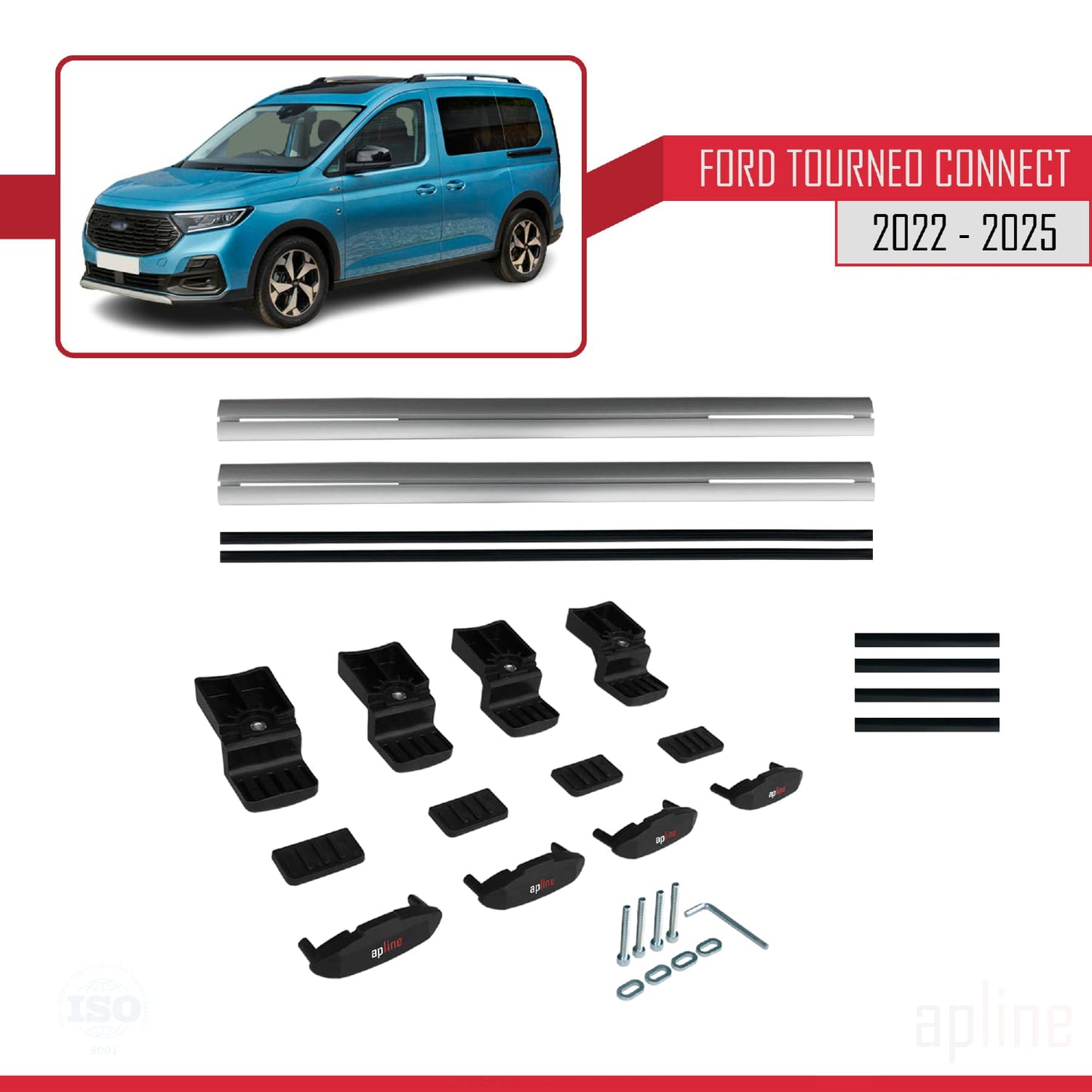Compatible with Ford Transit/Tourneo Connect 3 2022-2025 BASIC Model Car Roof Rack Cross Bar Grey Aluminium 2 Bars